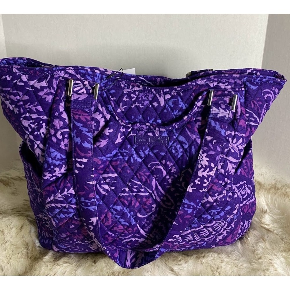 Vera Bradley Large Glenna Satchel Periwinkle Amethyst Quilted Cotton Tote Bag